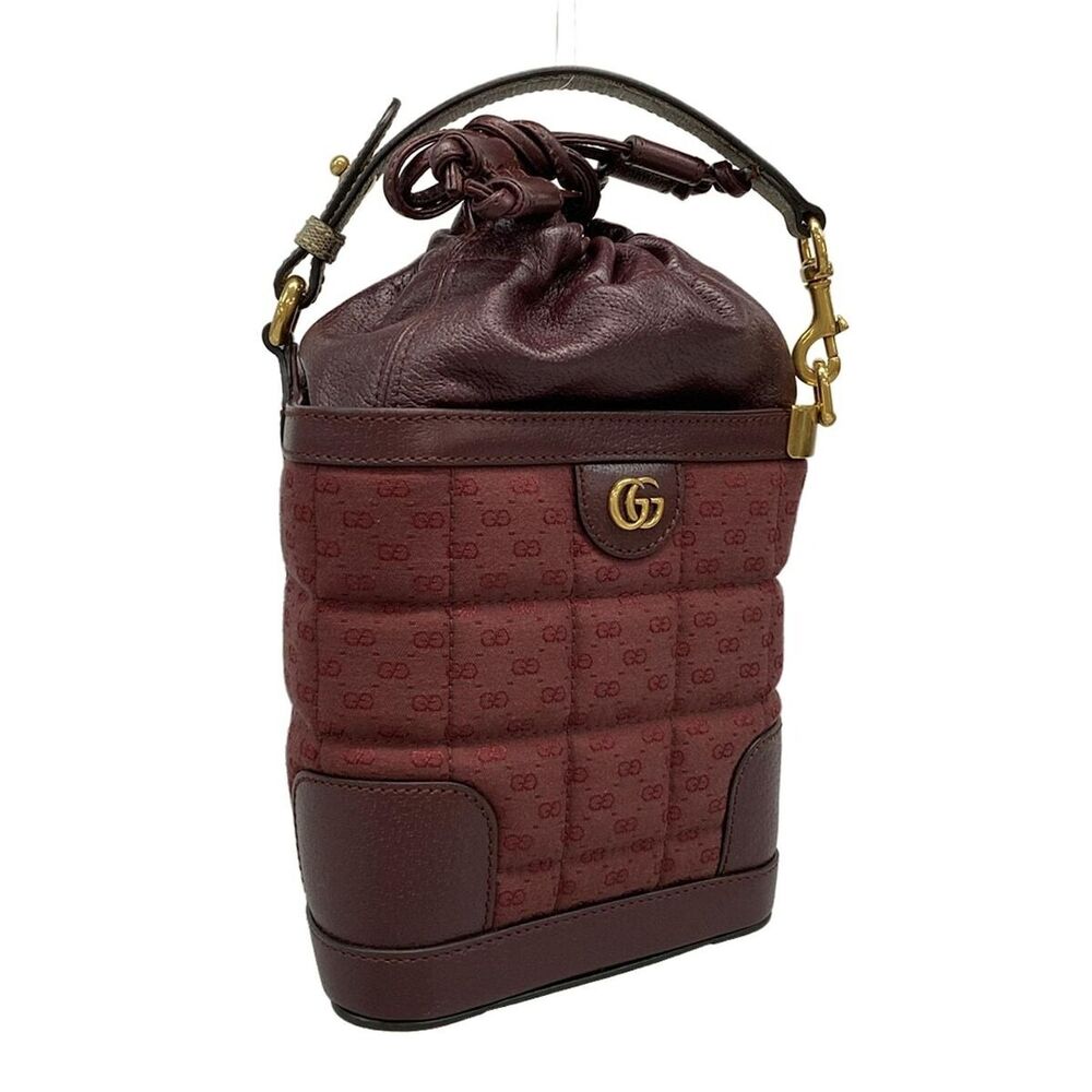 GUCCI Double GG Crossbody Bag Handbag Bordeaux Red Leather